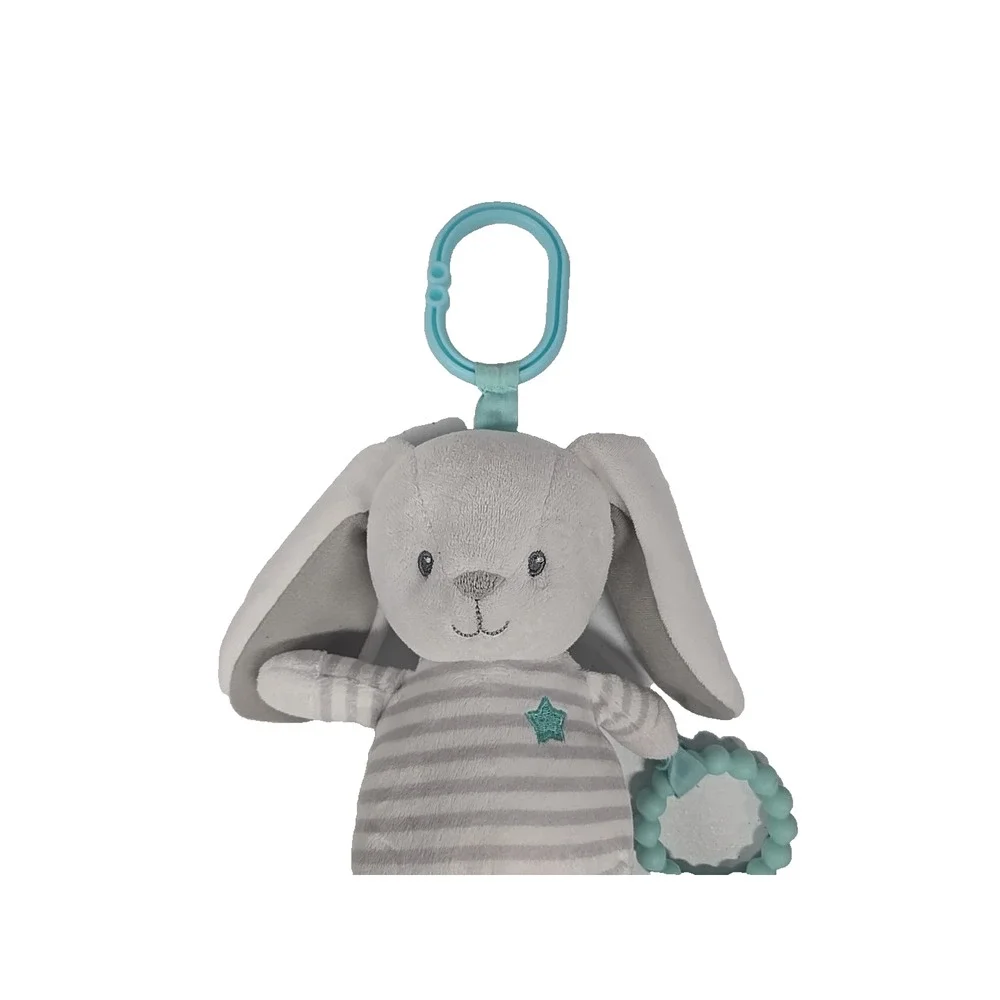 Carters 2018 White Bunny Rabbit Blue Striped Teether Lovey Stuffed Plush Clip